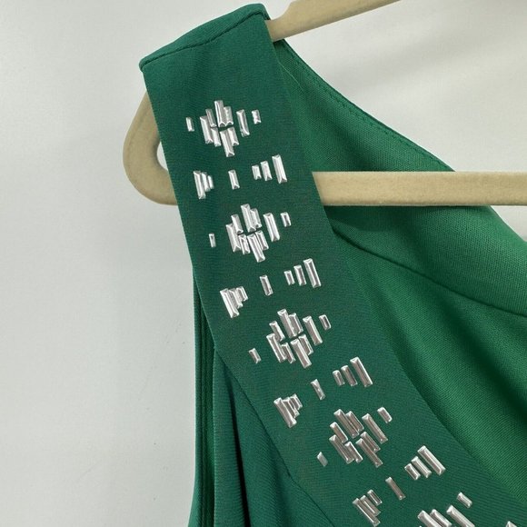 Catherines Size 3X Sleeveless Stretchy Hi Lo Hem Dress Green Silver Studs MIDI - Picture 4 of 12